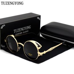 TUZENGYONG High Quality Fashion Polarized Sunglasses Men/Women Round Metal Carving Vintage Sun Glasses Gothic Steampunk Sunglass
