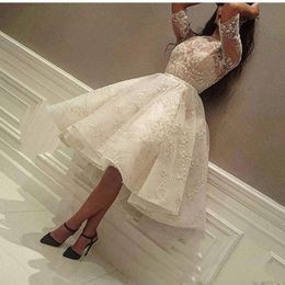 Ivory Lace Homecoming Dresses Jewel Half Sleeves A-Line Prom Gowns Back Zipper With Applique Knee-Length Custom Made Cocktail Gowns