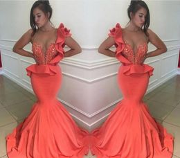 2019 Cheap Coral Evening Dress One Shoulder With Peplum Beaded Long Holiday Wear Pageant Prom Party Gown Custom Made Plus Size