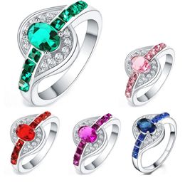 Free Shipping Fashion High Quality 925 Silver Diamond jewelry Heart Zircon Crystal Ring With Stones Valentine's Day Holiday Gifts HJ227