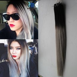 Ombre T1B/Grey Straight silver ombre micro hair extensions 100% Human Micro Bead Links Machine Made Remy Hair Extension
