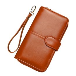 Women's Large Capacity Luxury Wax Trifold Leather Clutch Wallet Card Holder Organiser Ladies Purse Zipper Pocket Wallet - Chequebook Wallet