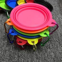 Portable Silicone Collapsible Dog Bowl Cat Puppy Pet Feeding Travel Bowl with Carabiner Easy Carry Pet Food Bowl Feeder Dish T1I396