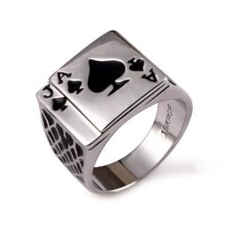 Punk Rock Enamel Black Oil Poker Card Spades A Men Finger Ring Alloy Gothic Skull Hand Claw Rings Playing Cards Jewellery