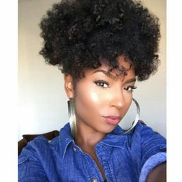 120g Afro Curly Hair Ponytail African American Short Afro Kinky Curly Wrap Human Hair Drawstring Puff Pony tail Hair Extensions