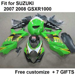 Free custom fairing kit for Suzuki GSXR1000 07 08 black green fairings set GSXR1000 2007 2008 YY21