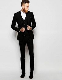 Black Three Piece Groom Tuxedos Two Button Centre Vent Man Wedding Suit Handsome Men Business Dinner Prom Blazer(Jacket+Pants+Tie+Vest) 404