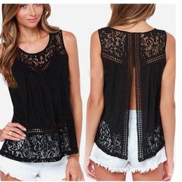 Hot Summer Women Chiffon Blouse Shirts Crochet Lace Vest Sexy Open Back Sleeveless Shirt Tank Tops Blusas Femininas