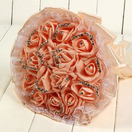 Coral bonito bouquets de casamento de noiva 2019 decoração de casamento artificial dama de honra flor pérolas miçangas noiva segurando flores CPA1595