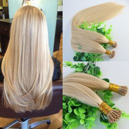tips for straight hair UK - I-tip Brazilian Human Hair Extensions Light Blonde 100Strands 100gram 24# Straight Keratin Stick Human Hair Extensions