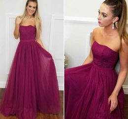 Elegant Strapless Fuchsia Tulle Prom Dresses Ribbon Sash Custom Made Sequin Formal Evening Gonws Long Evening Party Dresses