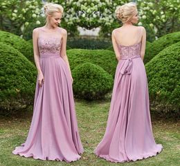 Rose Bridesmaid Dresses Long Chiffon A-Line Sleeveless Keyhole Backless Lace Top Short Wedding Maid Of Honour Gowns HY4018