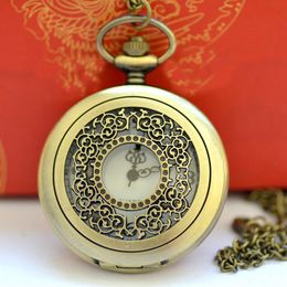 Wholesale Unisex Hollow Women Bronze Chain Necklace Pocket Watch Casual Clock PW158