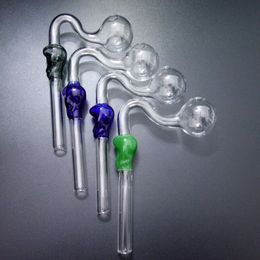 5.5 Inch Glass Skull Smoking Handle Pipes Colourful Curved Mini Hand Blown Recycler Oil Burner Bongs