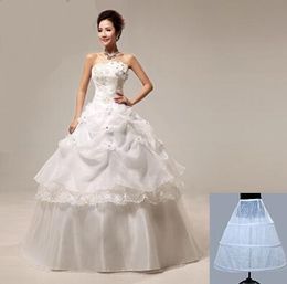 In Stock New Strapless Ball Gown Wedding Dress Tiered Skirts Floor-length Organza Tulle with Appliques Beading 3 Colours With Petticoat