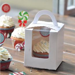 White Cupcake Boxes with Handle Kraft Paper Cake Box for Baking