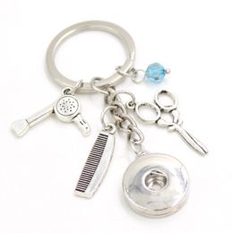 New Arrival Wholesale 18mm Snap Jewelry Hair Stylist Scissors Key Chain Handbag Charm Snap Keychain Key Ring Jewelry for men women gift
