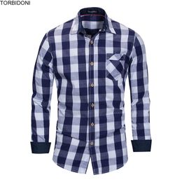Tops Spring Cotton Plaid Shirts Men Fashion Long Sleeve Casual Blouse New Brand Business Dress Shirt Men Blouses Chemise Homme