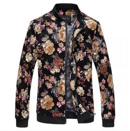 Men's Jackets Mens Designer Flower Printed Bomber Jacket Spring Autumn Slim Fit Thin Coat Male Casual Outwear Asian Size