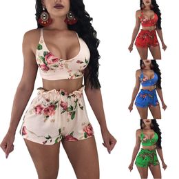 Women s Designer Tracksuit Floral Printing Vest Tops + Shorts Plus Size Women Clothing Two Piece Outfits Sexy Women Summer Jogging Suit