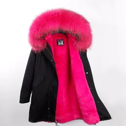 New Long Parka Winter Jacket Women Coat Natural Real Raccoon Fur Collar Hood Detachable Outerwear Brand Parkas Streetwear Thick