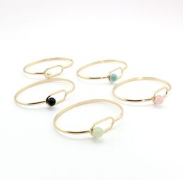 5 Colors Fashion Marble Stone Geometric Open Cuff Round Pearl Punk Bracelet Bangle Women Party Jewelry