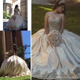 champagne sweet 16 dresses Canada - Gorgeous Champagne Quinceanera Dresses Sweetheart Lace Appliques Ball Gowns Sweet 16 Dress Cheap Prom Dresses vestidos de quinceañera
