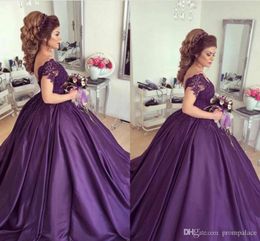 Purple 2019 Sweet 16 Quinceanera Dresses Ball Gown Lace Appliques Satin Plus Size Dresses Saudi Arabic Formal Prom Dresses Vestidos 15 anos