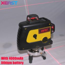 Freeshipping 12 line laser level 360 Vertical And Horizontal Self-leveling Cross Line 3D Laser Level Red Beam with lithium battery