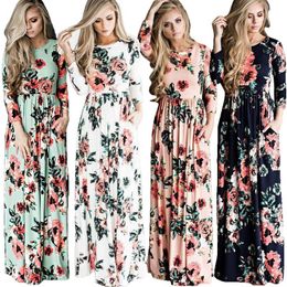 Women Sexy Long Sleeve Summer Fashion Style Long Party Dress Leisure Female Floral Print Dress Ladies Maxi Dress