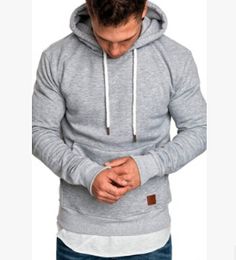 Mens Casual Hooded Solid Hoodies Loose Autumn Winter Fall New Sweatshirts Athletic Sports Tops