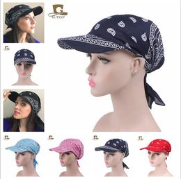 Unisex paisley Visor Pre Fitted Bandana Hat outdoor sun bandans cap Head Scarf bandit turban cap men and women Wide Brim sunhat