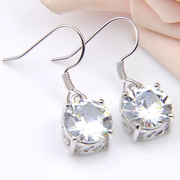 LuckyShine Round White Topaz Gems Silver For Women Dangle Earrings Zircon Holiday Weddings Hook Earrings 10 Pair