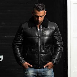 black sheepskin leather jackets men warm down leather jackets for sale keep warm genuine leather down jackets