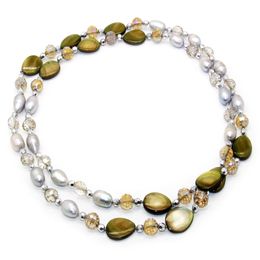 Fashionable freshwater pearl Jewellery Grey oval pearl crystal shell necklace for mother's surprise gift