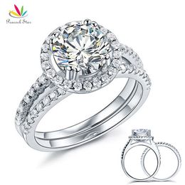 Peacock Star Solid 925 Sterling Silver Wedding Anniversary Engagement Halo Ring Set 2 Ct Wedding Jewellery CFR8218 D18111405