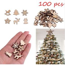snow flakes UK - 100pcs Natural wooden DIY Christmas tree Hanging Ornaments Pendant Gifts Tree Snow Flakes table bottle diy decoration
