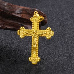 Jesus Crucifix Pendant Chain 18k Yellow Gold Filled Fashion Womens Mens Cross Pendant Necklace gift