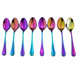 8Pcs/Set Mirror Rainbow Colorful Stainless Steel Dessert Scoops Table Scoops Coffee Scoop Kitchen Tools For Snacks