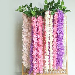 160CM Rattan Strip Wisteria Artificial Flower Vine Wedding Home Party Kids Room Decoration DIY Craft Fake Flowers