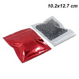 Red 100 Pieces 10.2x12.7cm Mylar Foil Front Clear Zipper Food Valve Packing Bag Alminum Foil Self Adhesive Food Storage Packing Pouches