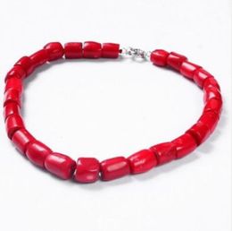 18''Genuine Nature High Quality Column Red Coral Bead Princess Necklace