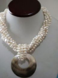 Free Shipping Strands White Cultured Fresh water Pearl Necklace Large Mother of Pearl pendant