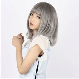 short full Grey wavy bangs Wig hair wigs for women