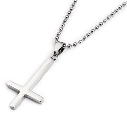 New Arrivals Religious Inverted Cross Charms Necklaces Stainless Steel Thin Beaded Chain Cross Pendant Necklaces God Jewellery