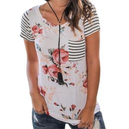 Floral T-Shirts Tops 2017 Women Summer T Shirt Casual Short Sleeve Pocket Print Tee Femme Casual Loose Top Mujer Plus Size GV714