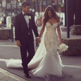 Hot Selling Mermaid Wedding Dresses Steven Khalil Dubai Arabic Off Shoulder Full Length Backless Lace Beading Bridal Gowns Custom DH186