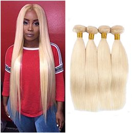 Bleached Brazilian Virgin Hair 4 Bundles Straight 613# Honey Blonde Human Hair Weave Wholesale Brazilian Virgin Human Hair Extensions