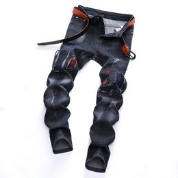 autumn winter jeans men's hole motorcycle pants Europe and the United States trend men plus size