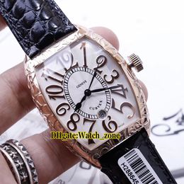 New Men's Collection Cintree Curvex White Dial Automatic Mens Watch Rose Gold Cracked Case Leather Strap Gents Sport Wristwatches